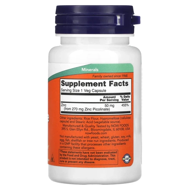 Піколінат цинку NOW Foods (Zinc Picolinate) 50 мг 60 веганських капсул (NOW-01550) - зображення 2