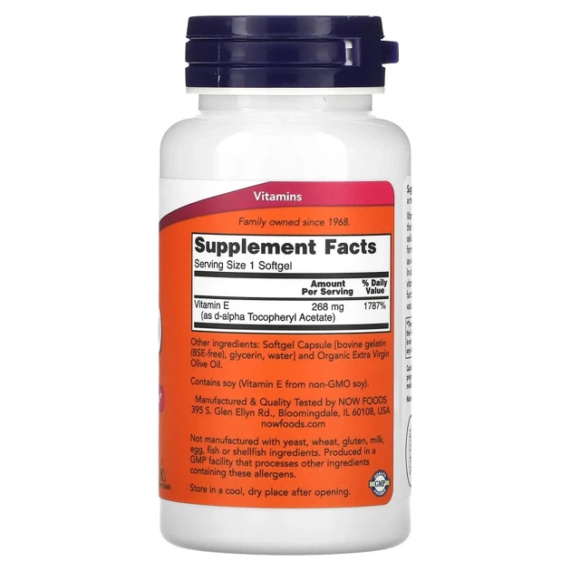 Вітамін Е d-альфа-токоферилацетат Now Foods (Natural Vitamin E) 400 МО 100 капсул (NOW-00837) - зображення 2