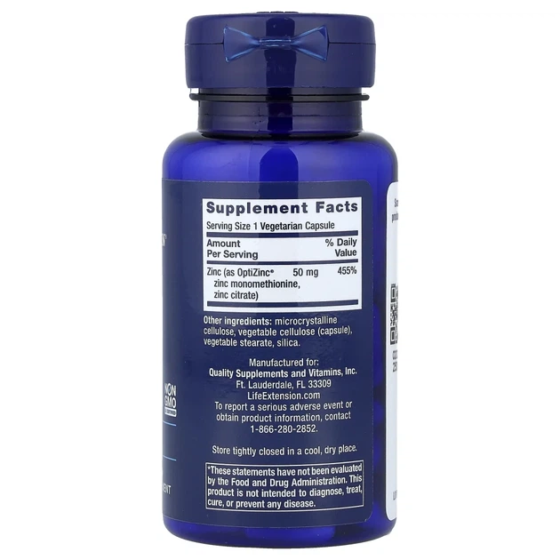 Оптіцинк Life Extension (Zinc Caps) 50 мг 90 капсул (LEX-18139) - изображение 2