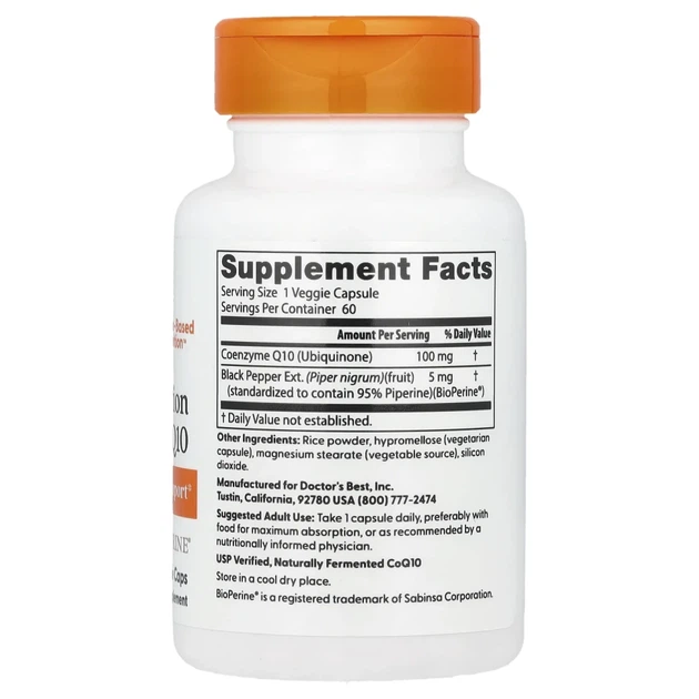 Веганський Коензим Q-10 із біоперином Doctor's Best (CoQ10 with Bioperine) 100 мг 60 капсул (DRB-00069) - зображення 2