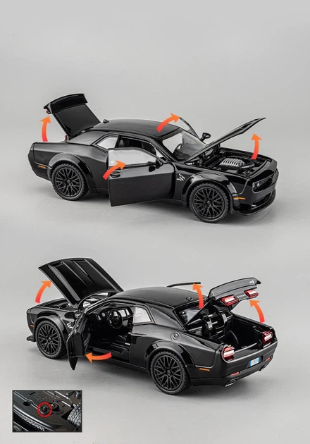 Коллекционная модель автомобиля Dodge Challenger SRT Hellcat металлическая с инерционным механизмом, светом и звуком 1:32 79261 Черный - Фото 4 Коллекционная модель автомобиля Dodge Challenger SRT Hellcat металлическая с инерционным механизмом, светом и звуком 1:32 79261 Черный - изображение 4