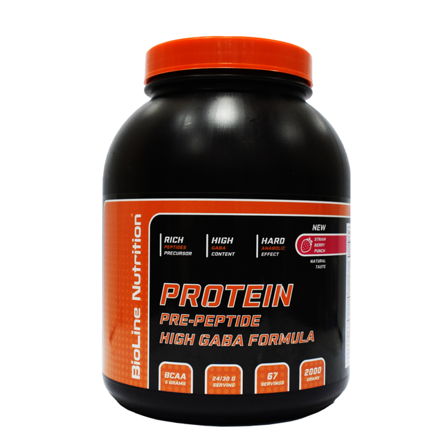 Whey protein bioline 80% белка + gaba (2 кг / банка) набор мышечной массы + прирост и укрепление мышц + Шейкер Земляничный пунш - изображение 2