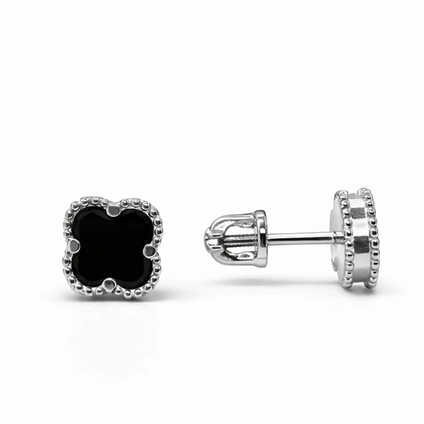 Сережки-пусети (гвоздики) срібні Конюшина з оніксом Silver Style (331416.60 sku:2300104290429) - Фото 1 Сережки-пусети (гвоздики) срібні Конюшина з оніксом Silver Style (331416.60 sku:2300104290429) - зображення 1