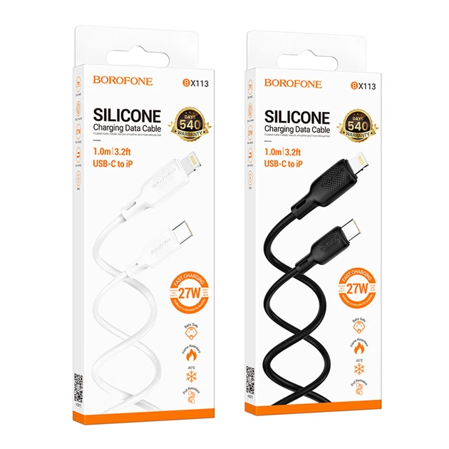 USB Borofone BX113 Silicone Type-C to Lightning PD27W Цвет Белый - Фото 3 USB Borofone BX113 Silicone Type-C to Lightning PD27W Цвет Белый - изображение 3
