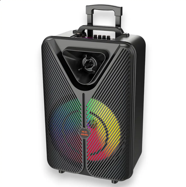 Портативна Bluetooth-колонка на колесах SPS ZQS15123 40 Вт з мікрофонами та LED підсвічуванням 3000 mAh Black (10381) - зображення 3
