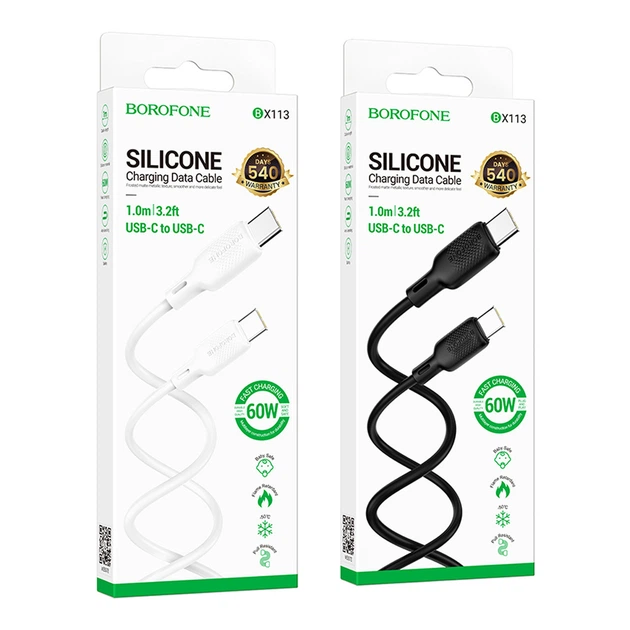 USB Borofone BX113 Silicone Type-C to Type-C 60W Белый - зображення 3