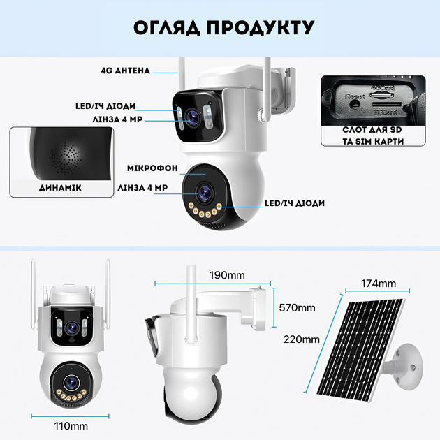 Уличный IP 4G LTE Камера видеонаблюдения на солнечной панели iCsee 8MP, Besder - изображение 5