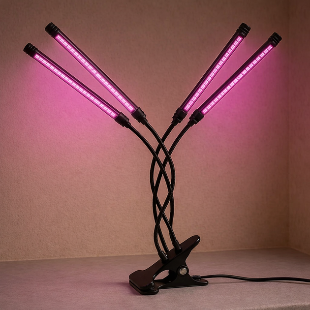 Настольная комнатная фитолампа для растений, 4 LED головы ZW-4, черная - изображение 6