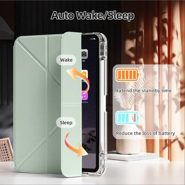 Раздвижной чехол обложка Pulling Separation Y-Fold + Right Pencil Holder BBM1 для iPad 10 2022/2024 10.9"/iPad 11" 2025 (A16) Светло-зеленый - изображение 2