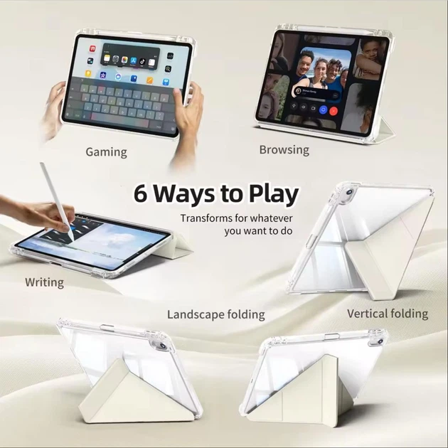 Раздвижной чехол обложка Pulling Separation Y-Fold + Right Pencil Holder BBM1 для iPad 10 2022/2024 10.9"/iPad 11" 2025 (A16) Кремовый - изображение 4