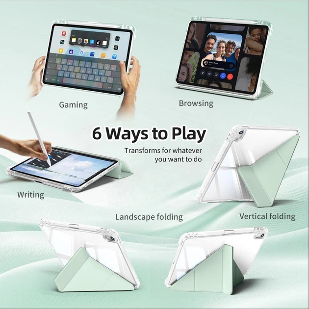 Раздвижной чехол обложка Pulling Separation Y-Fold + Right Pencil Holder BBM1 для iPad 10 2022/2024 10.9"/iPad 11" 2025 (A16) Светло-зеленый - изображение 5