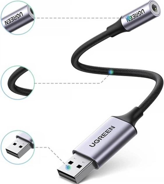 Переходник Ugreen CM477 USB to 3.5 мм Audio Adapter 25см - изображение 5
