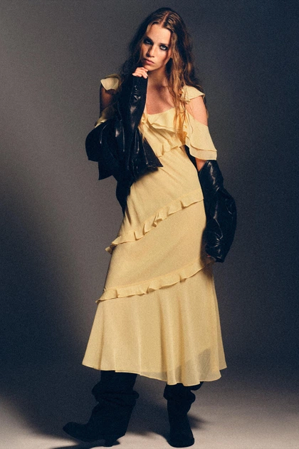 Комбінована сукня з воланами Zara 1223/459 L Жовта (01223459300L) - зображення 3