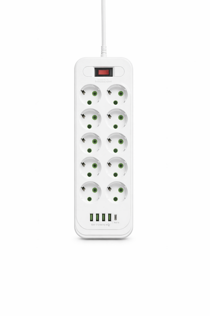 Подовжувач мережевий фільтр 5м. на 10 розеток + 4 USB + 1 Type-C Хаб Power Filtr M-1226 White - Фото 5 Подовжувач мережевий фільтр 5м. на 10 розеток + 4 USB + 1 Type-C Хаб Power Filtr M-1226 White - зображення 5