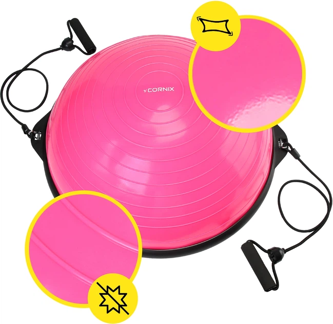 Балансировочная платформа Cornix Bosu Ball полусфера 58 см с эспандерами Pink (XR-0456) - изображение 5
