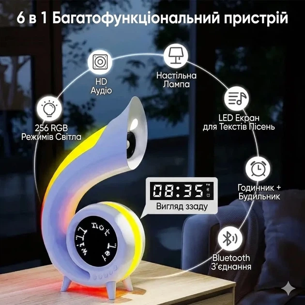Многофункциональная 5 в 1- Bluetooth-колонка с LED-дисплеем, будильником, часами и RGB-подсветкой Abyss G69 Pro Lyrics - изображение 2