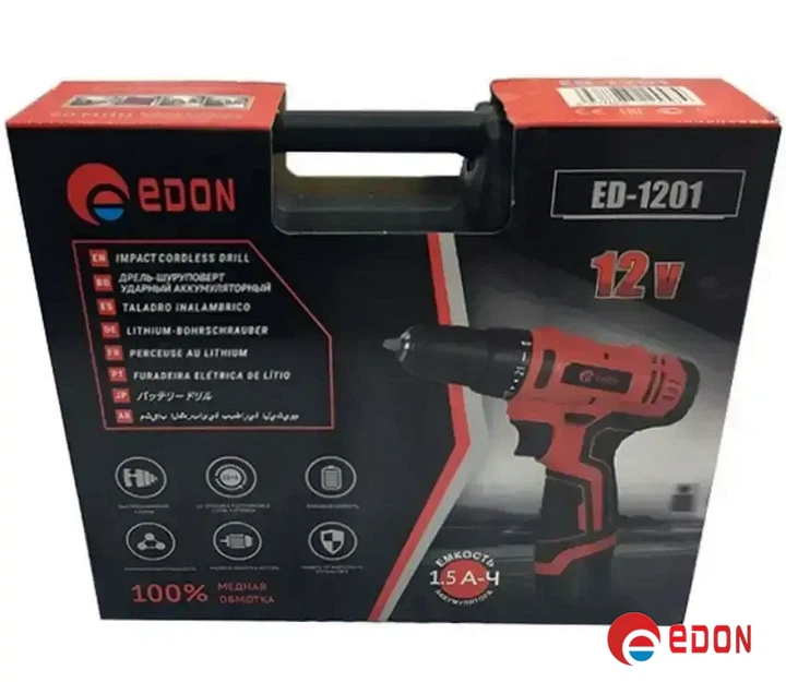 Акумуляторний шурупокрут з набором насадок EDON ED-1201 (кейс 12 В, 2А, 1 АКБ) - зображення 7