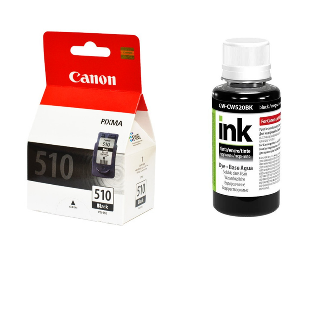 Картридж Canon PG-510 Black + Чорнило Colorway CW520BK01 Black 100мл - Фото 1 Картридж Canon PG-510 Black + Чорнило Colorway CW520BK01 Black 100мл - зображення 1
