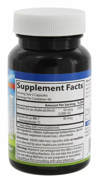 Вітамінна добавка Carlson Labs Вітамін Д3 та К2 (Vitamin D3 + K2) 60 капсул CAR10610 - зображення 4