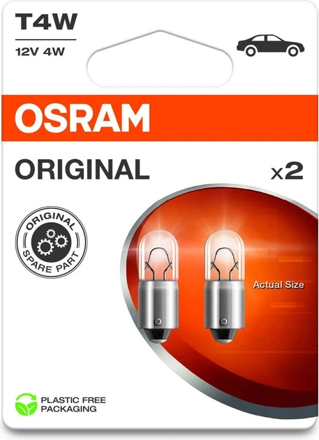 Набір автоламп OSRAM Original T4W BA9s 4 Вт 12 В 2 шт. (3893-2BL) - зображення 1