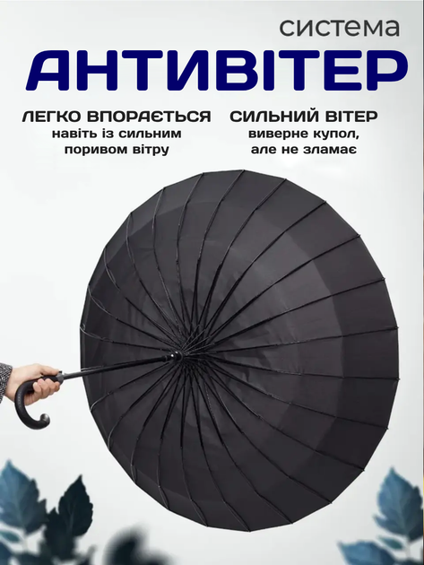 Большой мужской перезидентский зонт 24 спицы Зонтик-трость Антишторм Umbrella полуавтомат система антиветер Черный TC - Фото 2 Большой мужской перезидентский зонт 24 спицы Зонтик-трость Антишторм Umbrella полуавтомат система антиветер Черный TC - изображение 2