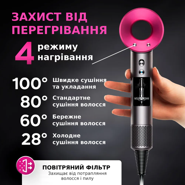 Профессиональный мощный фен мультислайсер 5в1 для волос и укладки, 4 режима нагрева 3 скорости 1600W TC - изображение 2