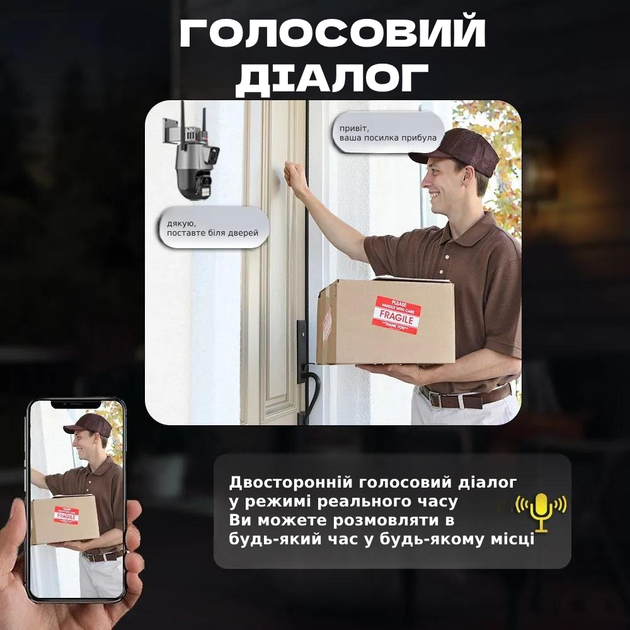 Камера відеоспостереження вулична 8MP Wi-Fi два об'єктиви зі зворотним зв'язком, мікрофоном і датчиком руху TC - зображення 5