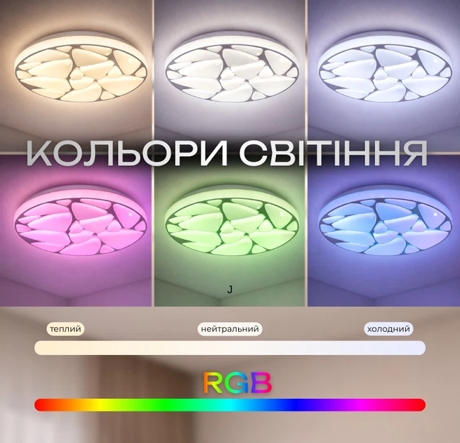 Світлодіодний музичний світильник смарт VALESO LY564-400 WH для вітальні та дитячої кімнати 48W+5W RGB Білий - зображення 3
