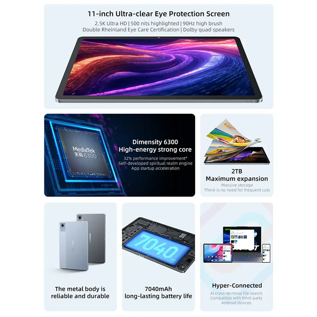 Планшет Lenovo Xiaoxin Pad 2025 6/128GB Grey Глобальна прошивка! 11" 2.5K екран, MediaTek Dimensity 6300, Android 16 - Фото 2 Планшет Lenovo Xiaoxin Pad 2025 6/128GB Grey Глобальна прошивка! 11" 2.5K екран, MediaTek Dimensity 6300, Android 16 - зображення 2