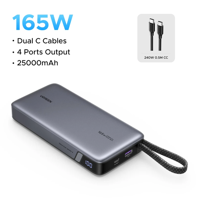 Повербанк UGREEN Nexode 165W 25000mAh с двумя встроенными Type-C кабелями - Фото 1 Повербанк UGREEN Nexode 165W 25000mAh с двумя встроенными Type-C кабелями - изображение 1