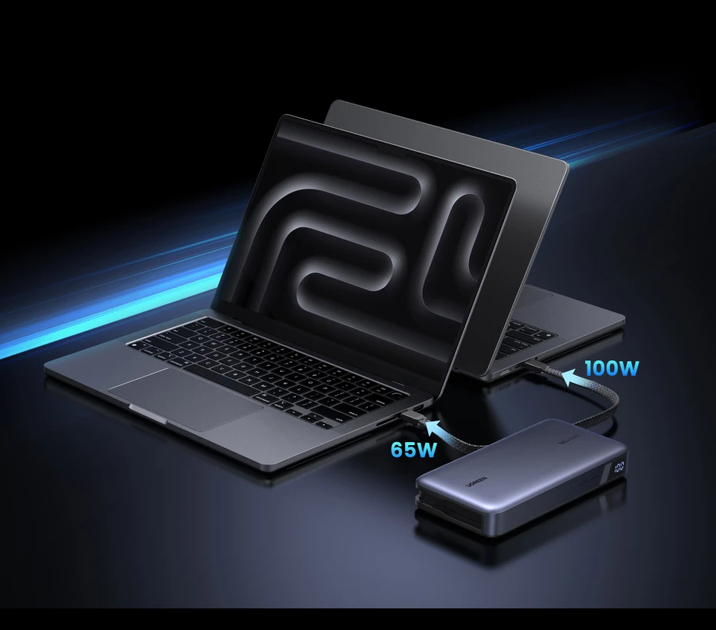 Повербанк UGREEN Nexode 165W 25000mAh с двумя встроенными Type-C кабелями - Фото 5 Повербанк UGREEN Nexode 165W 25000mAh с двумя встроенными Type-C кабелями - изображение 5