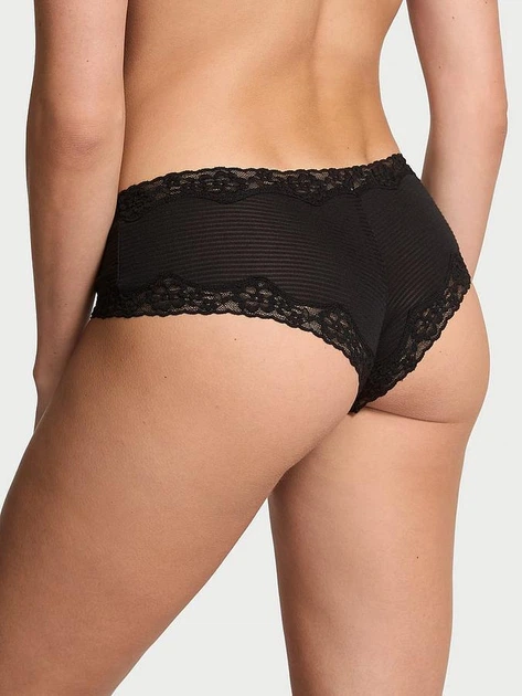 Женские трусики Victoria's Secret (22691887939963) Cotton Shadow Stripe Lace-Waist Cheeky M черные - изображение 2