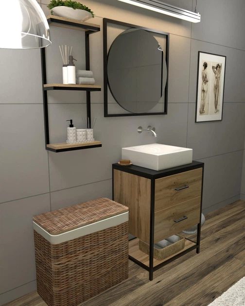 Комплект меблів у ванну кімнату в стилі лофт EcoLoft Lazaro DSP-1407-1 Дуб Аппалачі - Фото 2 Комплект меблів у ванну кімнату в стилі лофт EcoLoft Lazaro DSP-1407-1 Дуб Аппалачі - зображення 2