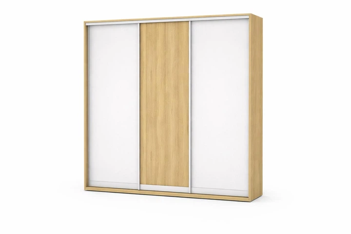 Шкаф-купе 3-дверный с полками и штангой 180×240×60 см дуб сонома / белый - Фото 4 Шкаф-купе 3-дверный с полками и штангой 180×240×60 см дуб сонома / белый - изображение 4