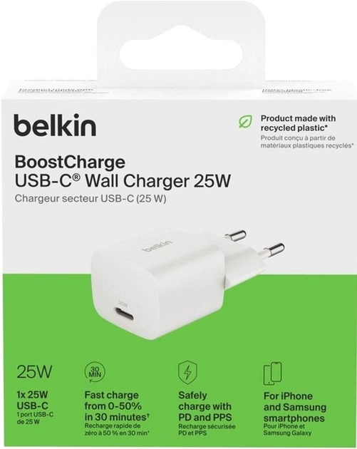 Зарядний пристрій мережевий Belkin 25Вт USB-С PD PPS Білий (WCA012KQWH) - зображення 7