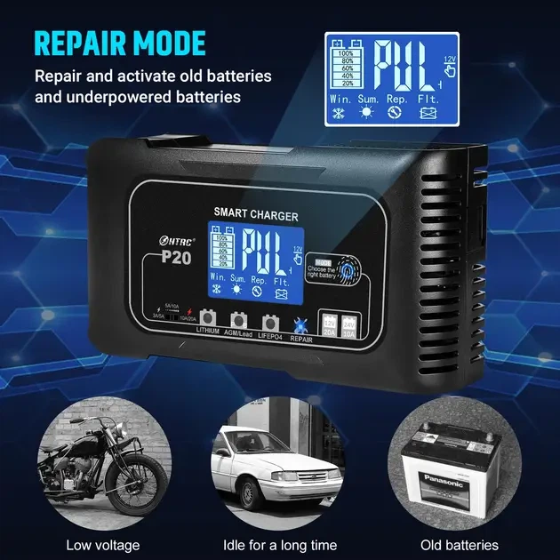 Универсальное зарядное устройство HTRC P20 12V/24V 20A smart charger для авто ремонта аккумулятора - изображение 6