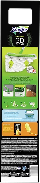 Швабра 3 D Thicker +4 шт сухих серветок для сухого прибирання (захоплюють та утримують пил ) та вологого прибирання Swiffer Kit Mop 3D clean (зелена) - изображение 7