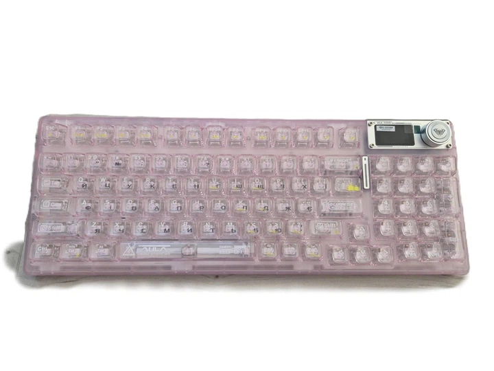 Геймерська бездротова (Bluetooth + 2,4G) клавіатура з Hot-swap AULA F98 Pro RGB, Transparent Keycaps, 99 Key, УКР/АНГЛ Pink/Рожевий (F98PROTP) - изображение 2