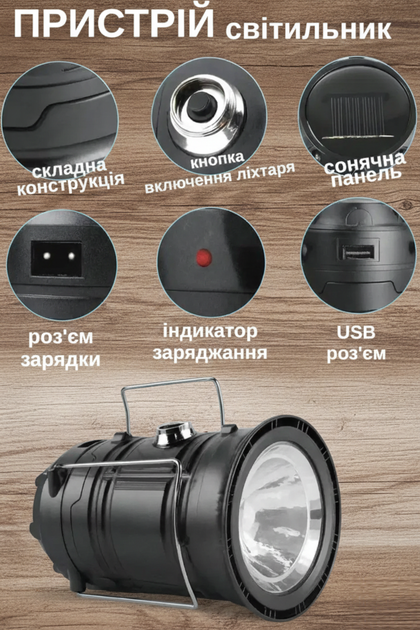 Кемпінговий ліхтар-лампа на сонячній батареї 3-в-1 з Power Bank (USB) та 2 режимами світіння — Синій - зображення 7