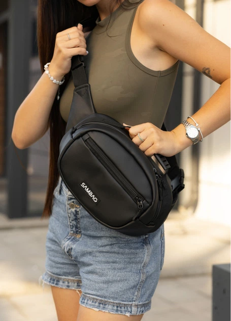 Сумка через плечо женская бананка Sambag Flex черная 30×17×10 см (85351001) - изображение 2