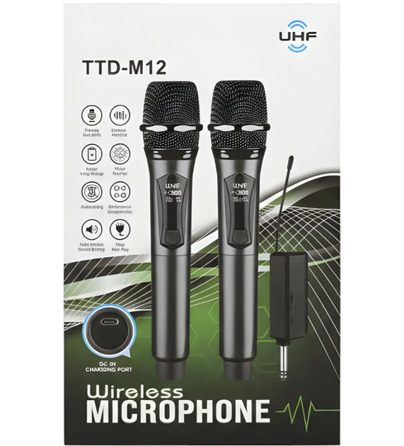 Бездротові мікрофони UHF TTD-M12 ∙ Караоке-система UHF TTD-M12 на два мікрофони 57036/40 - Фото 6 Бездротові мікрофони UHF TTD-M12 ∙ Караоке-система UHF TTD-M12 на два мікрофони 57036/40 - зображення 6