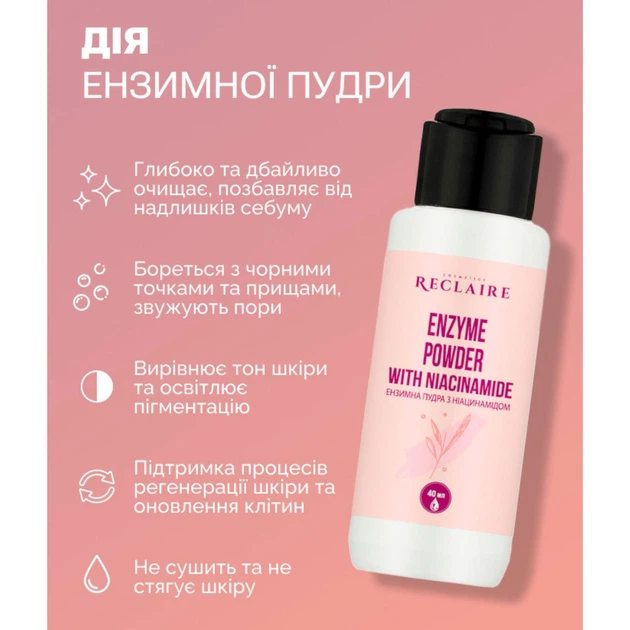 Энзимная пудра с ниацинамидом для лица и тела Reclaire cosmetics 40 г Rc2054 - изображение 3