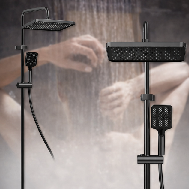 Змішувач для ванної кімнати з душовим гарнітуром Shower Set YLN16001H, чорний матовий - зображення 3