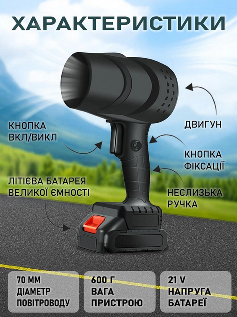 Акумуляторна повітродувка 21В з турбіною, 80 м/с, для снігу, листя, пилу та розпалювання вугілля - зображення 5