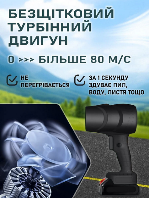 Акумуляторна повітродувка 21В з турбіною, 80 м/с, для снігу, листя, пилу та розпалювання вугілля - зображення 6