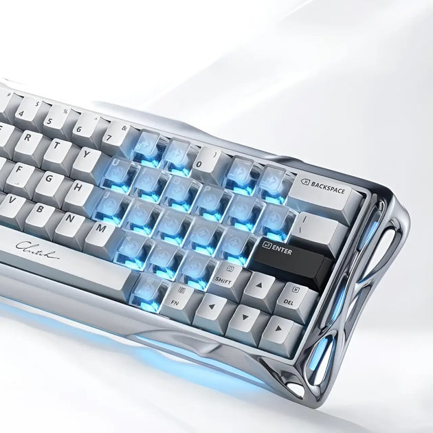 Ігрова дротова магнітна клавіатура GravaStar Mercury V60 Pro Deluxe Edition / Magnetic GravaStar UFO Switch / with Keycap Set / Chrome Silver - Фото 5 Ігрова дротова магнітна клавіатура GravaStar Mercury V60 Pro Deluxe Edition / Magnetic GravaStar UFO Switch / with Keycap Set / Chrome Silver - зображення 5