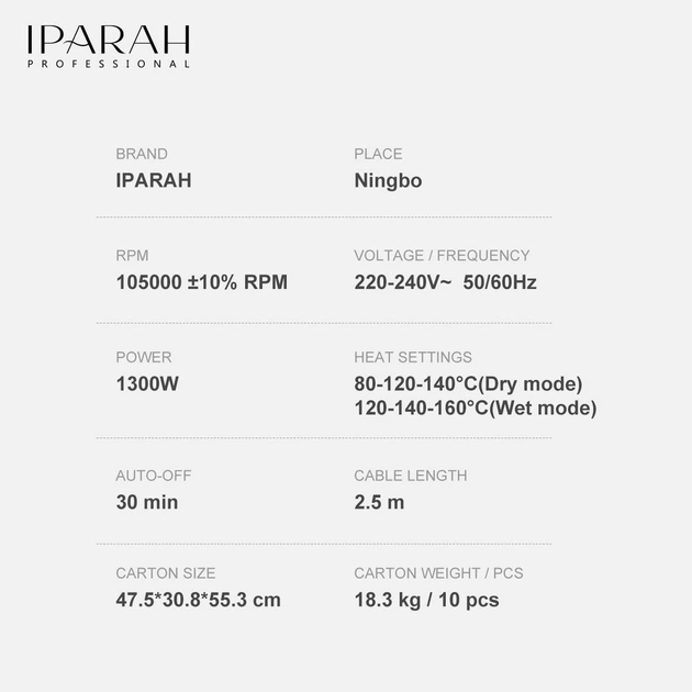 Фен-стайлер IPARAH 2 в 1 P-099, 2 режими, 3 рівні температури, 110000RPM, 1300 Вт - зображення 8