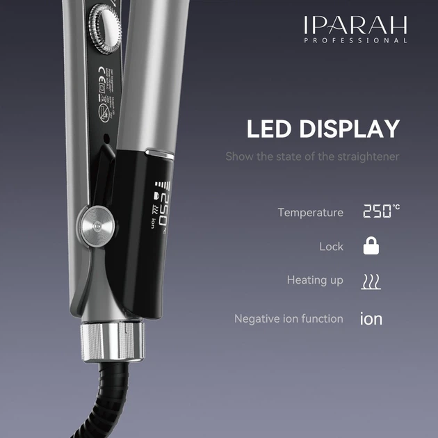 Выпрямитель для волос IPARAH P-131, 120-250°C, керамическое покрытие, LED дисплей, 90 W - изображение 7