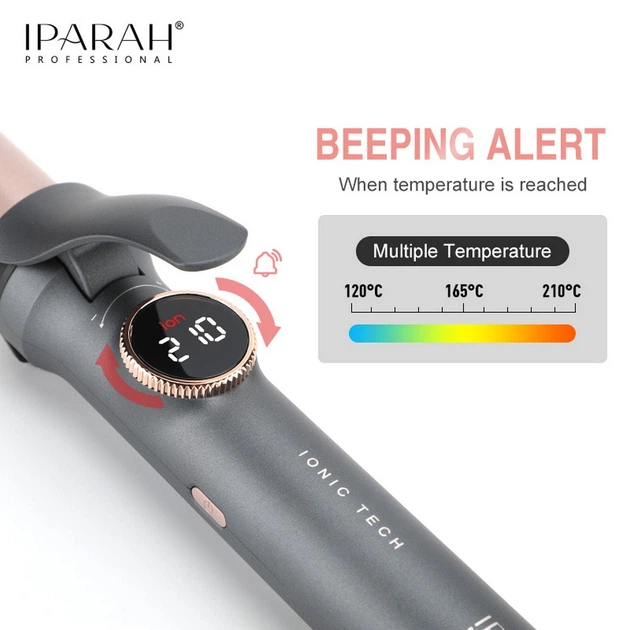 Плойка IPARAH P-205, 28 mm, 120-210 °C, керамічне покриття, LED-дисплей, 70W - зображення 6