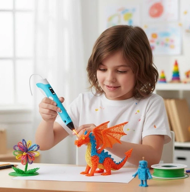 Детский набор для моделирования 3D-Pen ручка с LCD-дисплеем Голубой - Фото 11 Детский набор для моделирования 3D-Pen ручка с LCD-дисплеем Голубой - изображение 11